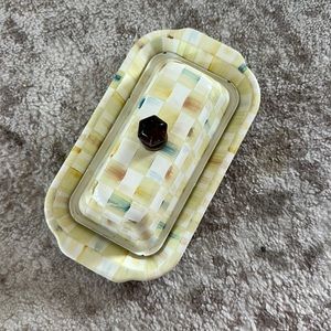 9" parchment Check Enamel Butter Box